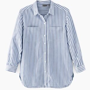 Athleta Striped Cotton Button-Down Shirt Tunic Blue White Size XL